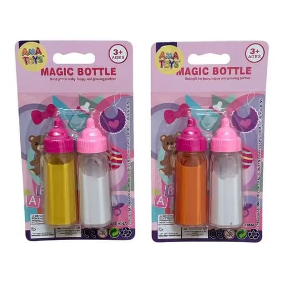 Kit 2 Mamadeiras Magica Brinquedo Leite Boneca Suco Bebe Reborn Bone
