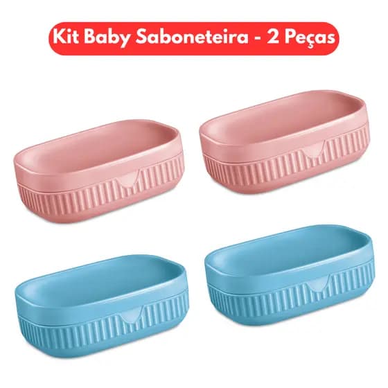 Kit Baby Saboneteira com tampa 2 Peças - Rosa / Azul - Organizador de Acessórios Banheiro