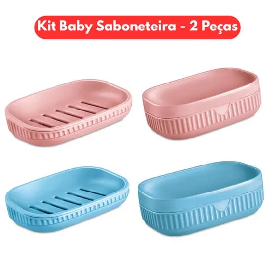 Kit Baby Saboneteira com tampa e sem tampa 2 Peças - Organizador de Acessórios Banheiro