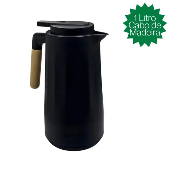 Garrafa Térmica 1 Litro Café Chá Nórdica Com Cabo Madeira
