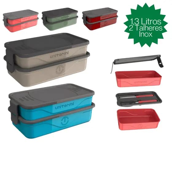 Marmita Organizador Fit California 1,3l Fitness Talheres Incluso Inox 6 Peças