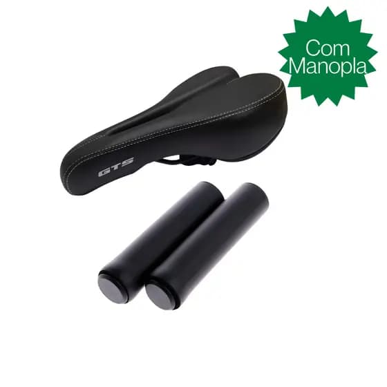 Selim Banco Gts + Manopla Vazado Mtb Preto Confortável Bike