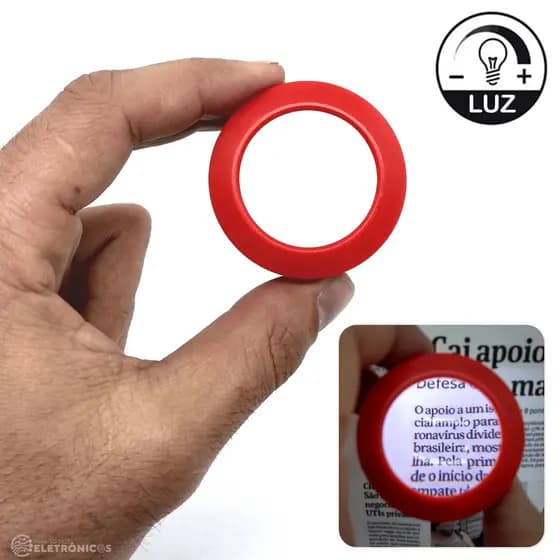 Lupa Portátil Vermelho Com Luz LED Ampliação 5x Peso Para Papel - 57088VM