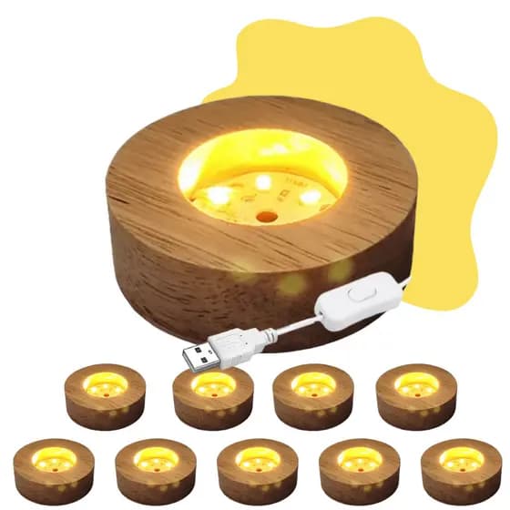 Kit 10 Base de Madeira com Luz LED para Cristais e Vidros Conecte e Decore com Charme 23220