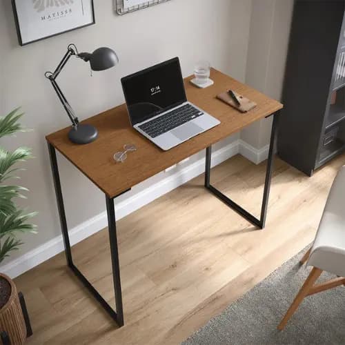 Mesa Escrivaninha Para Escritório Grécia 80x46cm Tampo de Madeira Base Ferro Modelo Industrial