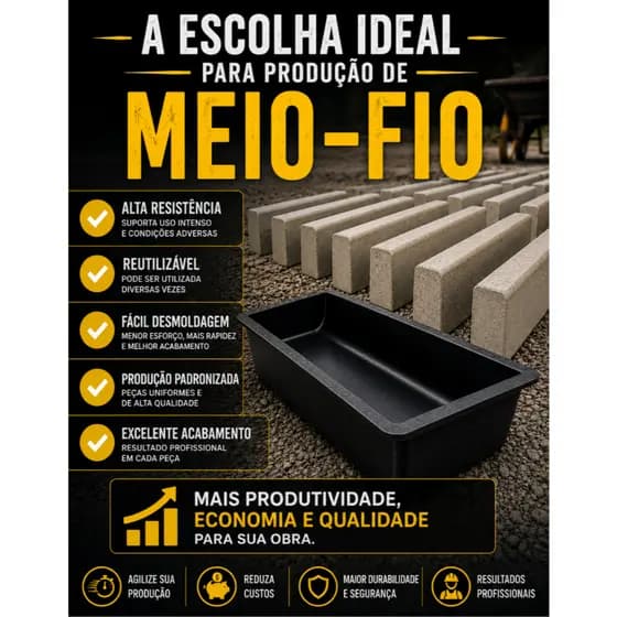 Forma Plastica para Fabricar Meio Fio 80x25 Cm Molde Concreto Reutilizavel