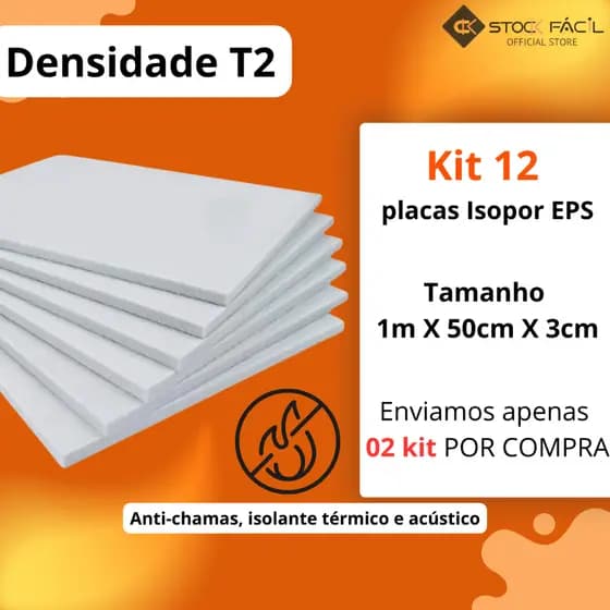 Isopor T2 3cm Kit com 12 Placas para Isolamento Térmico e Acústico