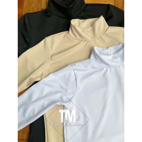 3 Blusas Manga Longa Feminina Gola Alta Cacharrel Suplex Segunda Pele Inverno