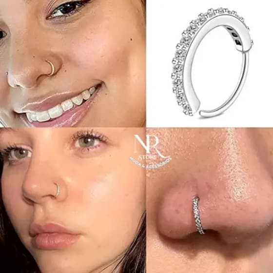 Piercing Cravejado Zirconia SEPTO TRAGUS HELIX Prateado Dourado Argola Torção Nariz e Orelha