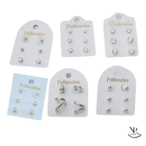 Kit 6 Pares de Brincos Trio Folheado Prata 925 e Ouro 18k Sofisticado e Elegante ESCOLHA O SEU