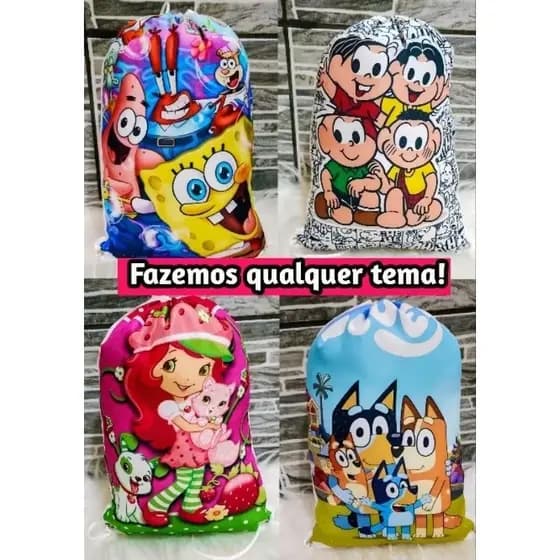 50 Mochilinhas Personalizadas - Qualquer Tema - Sacochila - Bolsa para Doces - Festa - Lembrancinha