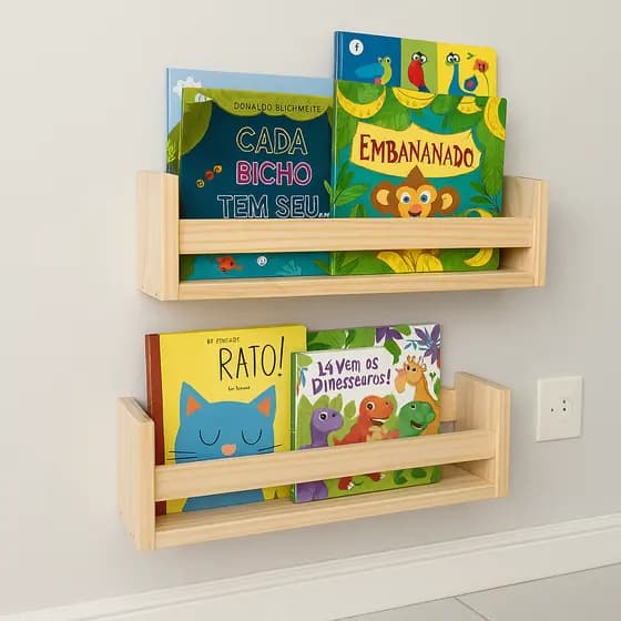 2 Prateleira decoração Nicho Porta Brinquedos Livros Infantil Madeira Pinus