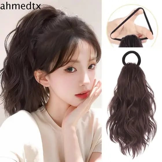 Extensão De Cabelo De Rabo De Cavalo AHMEDTXB , Sintético Fofo Encaracolado Ondulado Em Camadas , Com Elástico