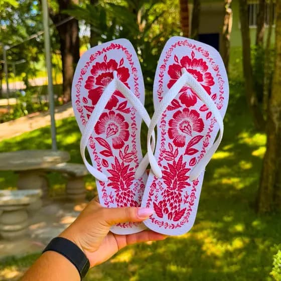 Chinelo Feminino Casual Azulejo Floral | Quadrado Confortável Promo