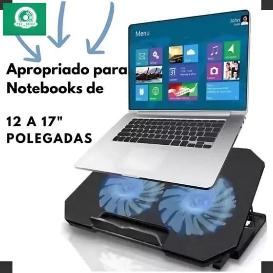 W Suporte Base 2 Coolers Ventoinhas Notebook Ventilação Silenciosa Ajustável Até 17 Pol Usb