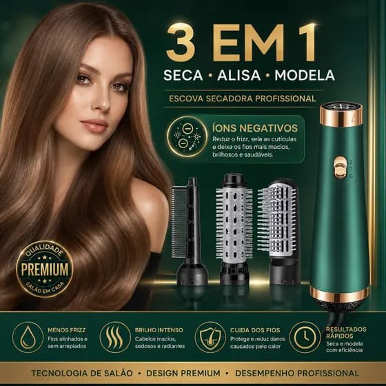 Escova Secadora 3 Em 1 Íon Negativo 110V Secador De Cabelo Pente De Ar Quente Modelador Profissional e Domestico
