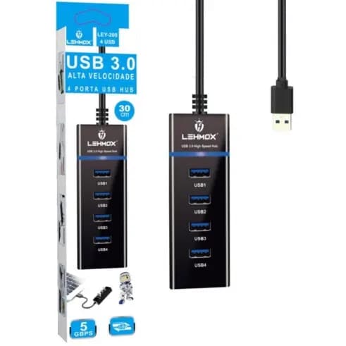 HUB USB 3.0 4 PORTAS 5 GBPS LEHMOX - LEY-200