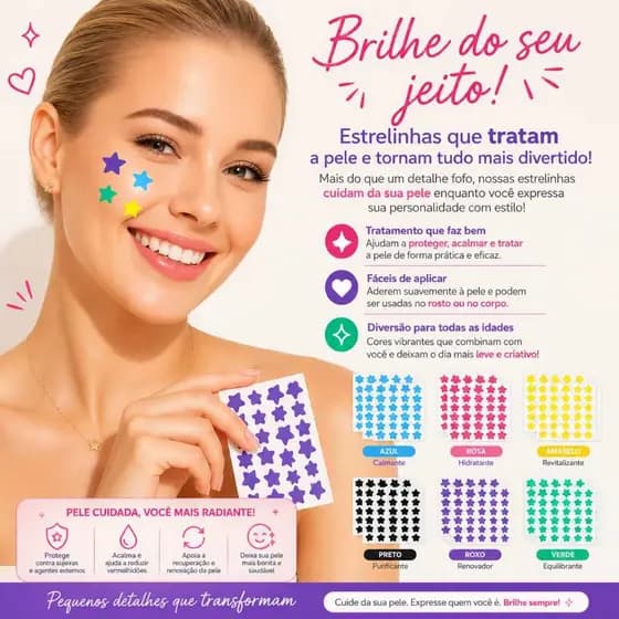 Adesivos Anti-Espinha em formato de Estrelinhas Coloridas ✨