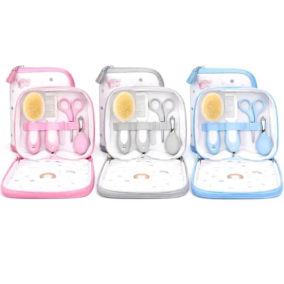 Kit Enxoval Bebê Higiene 5 Peças Completo Estojo Cuidados Cerdas Naturais Infantil Recém Nascido