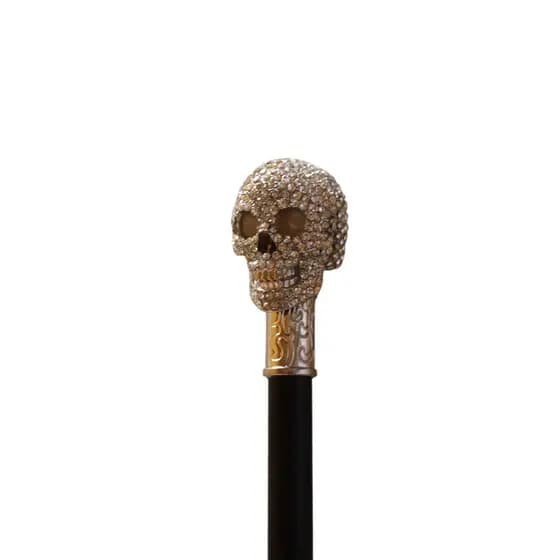 Bengala espada adaga metal caveira c/ strass Prateada 90 cms.