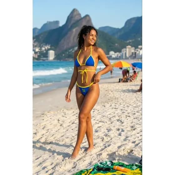 biquíni do Brasil, biquíni com bandeira bordada, biquíni com regulador, bandeira do Brasil