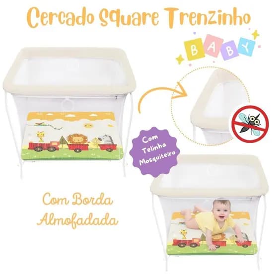 Cercadinho Cercado Infantil Dobrável Chiqueirinho Fundo Acolchoado Tela Mosquiteiro