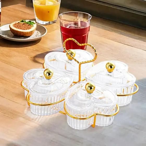 Conjunto de potes de mesa bombonier baleiro porta petiscos lanches condimentos