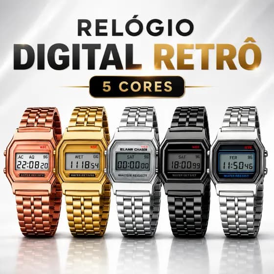 Kit com 2 Relógios Digitais Retrô Unissex – Pulseira em Aço Inoxidável