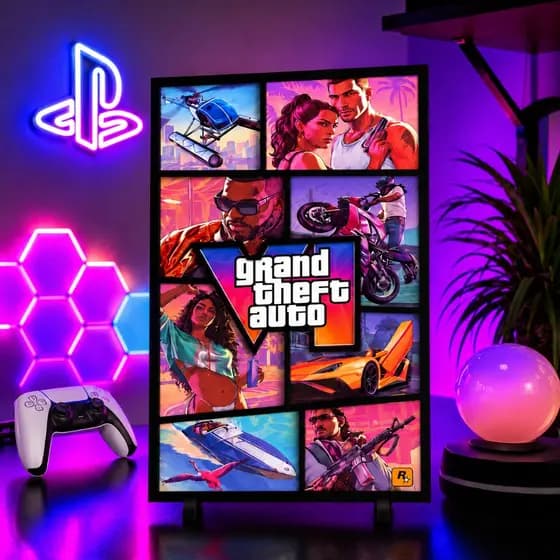 Quadro GTA 6 Decorativo Gamer PS5 Setup PC Quarto Game Mesa ou Parede