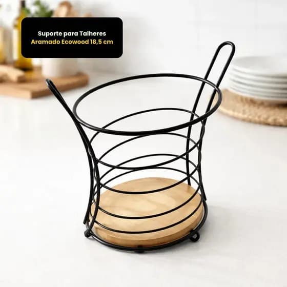 Suporte para Talheres Aramado Ecowood 18,5 cm Base Madeira cozinha