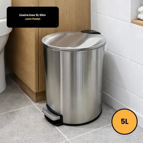 Lixeira Inox 5L Slim powermaid com Pedal cozinha pratica moderna