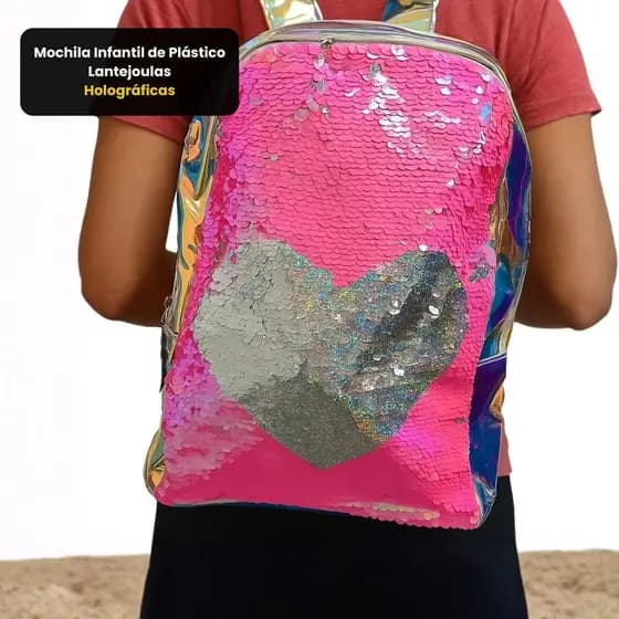 Mochila Infantil Feminina Plastico Lanteujoulas Holografica Escolar