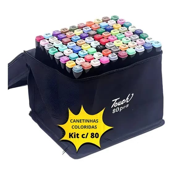 Kit Caneta Colorida Ponta Dupla 80 Peças com Estojo
