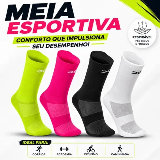 Meia de Corrida Esportiva Poliamida Cano Médio Adulto Unissex Punho 3d Respirável Ciclismo Crossfit