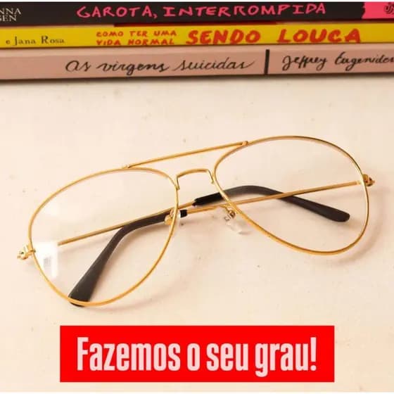 Armação De Óculos Para Grau Feminina Aviador Dourada