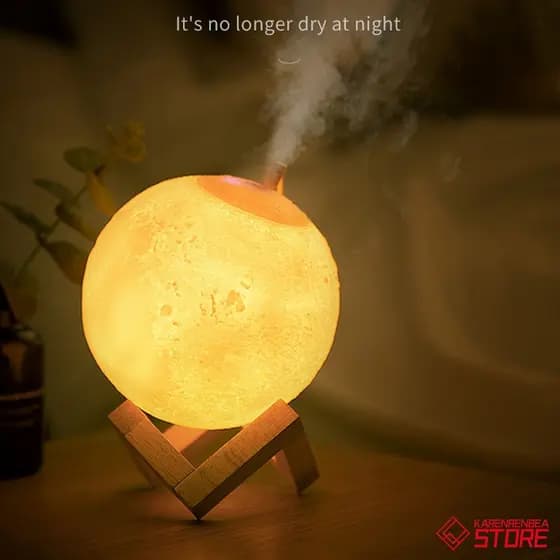 Umidificador luminária lua LED cheia 3D abajur decoração mdf