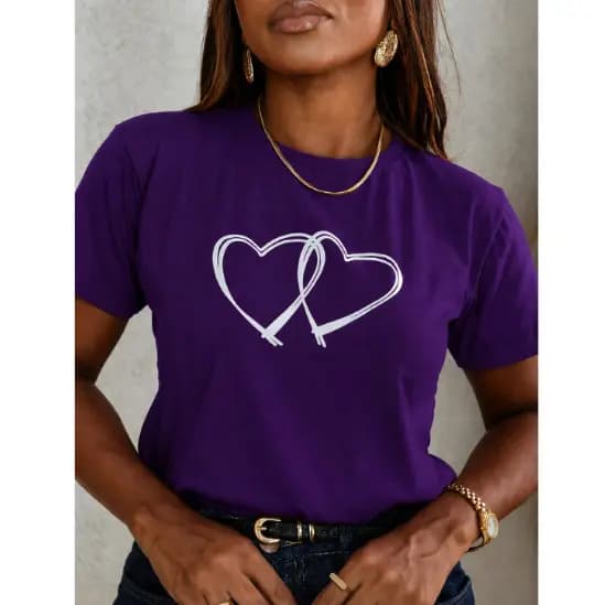 Camiseta Feminina Algodão Corações Blusa Básica Camisa Dia A Dia Envio Imediato Camiseta Presente Promoção