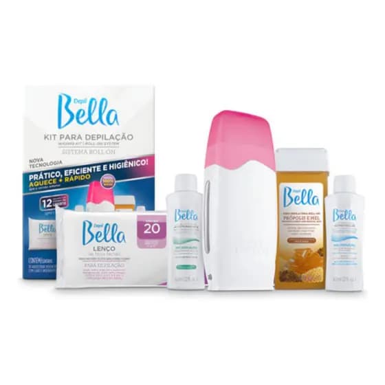 Kit Depilação Cera Roll-on Depil Bella Aparelho Tampa Rosa Aquece Rápido