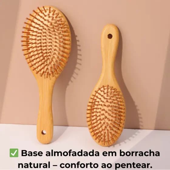 Escova de Cabelo Oval Bambu – Desembaraça Rápido, Massageia o Couro Cabeludo e Reduz o Frizz