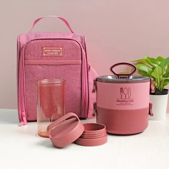 Conjunto Bolsa Térmica com Pote de Marmita e Garrafa 430ml - Jacki Design