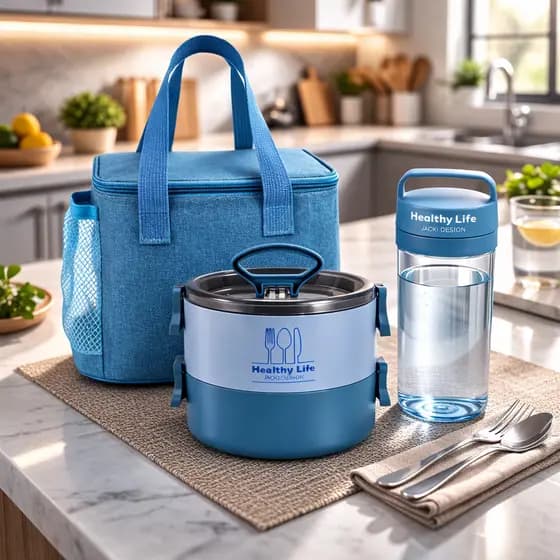 Kit Bolsa Térmica Pote Marmita de 2 Andares 1600ml e Garrafa - Jacki Design