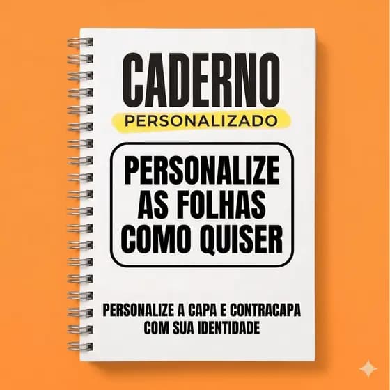 Caderno e Folhas Personalizados - Escolha o tamanho A4 Universitário, A5 ou A6 - Capa com nome, logo, foto