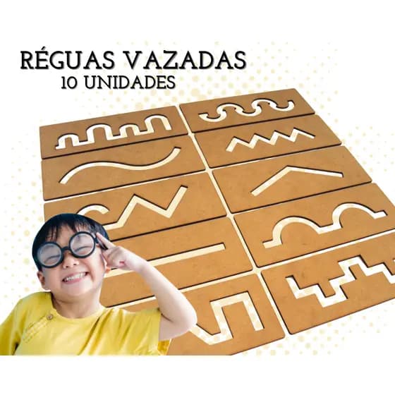 Kit 10 Réguas Vazadas Jogo Pedagógico Brinquedos Educativos Sensorial Autismo