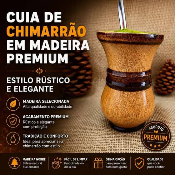 Cuia de Madeira Chimarrão Modelo Canudo alto relevo Tradicional