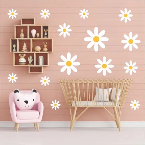 Kit 33 Adesivos de Recorte Parede Margaridas- Papel de Parede Infantil Quarto de Menina Decoração- MARGARIDAS