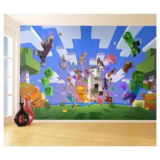 Papel de parede Adesivo Minecraft minekraft minecreft m² várias medidasMNC 023