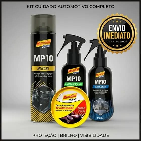 KIT SILICONE SPRAY PERFUMADO + CERA + CRISTALIZADOR + ANTIEMBAÇANTE AUTOMOTIVO