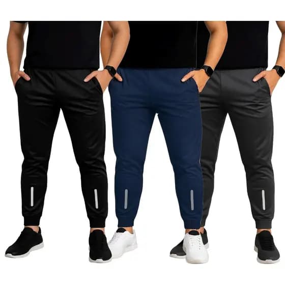 CALÇA JOGGER MASCULINA COM REFLETIVO SPORTIVO KIT-3 PEÇAS