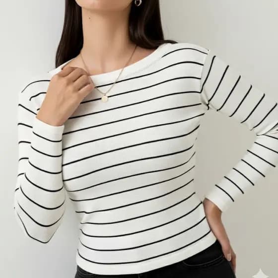 BLUSA FEMININA LISTRADA TRICOT MODAL MANGA LONGA COMPRIDA FRIO ROUPA ESTILOSA INVERNO 2026