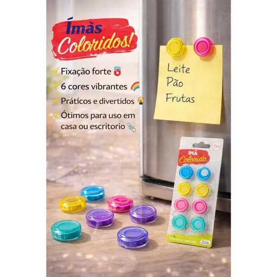 Kit com 10 Ímãs de Geladeira Coloridos Pequenos – Práticos e Decorativos